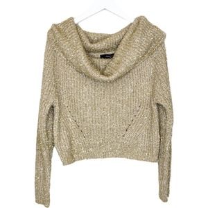 Forever 21 Gold Metallic Eyelash Cowl Neck Sweater